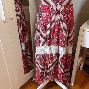 Floral Red and White Maxi Skirt. Longer on the sides.